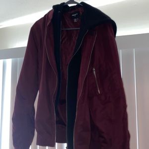 DOUBLE HOODED MAROON BOMBER 🔥